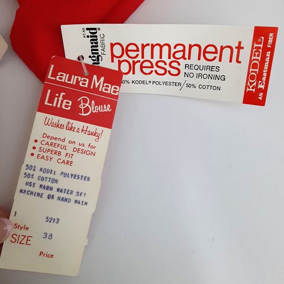 Vintage 1960s Dagger Collar Tunic Top Button Down Roll Cuff Sleeve Cherry Red - Picture 11 of 15